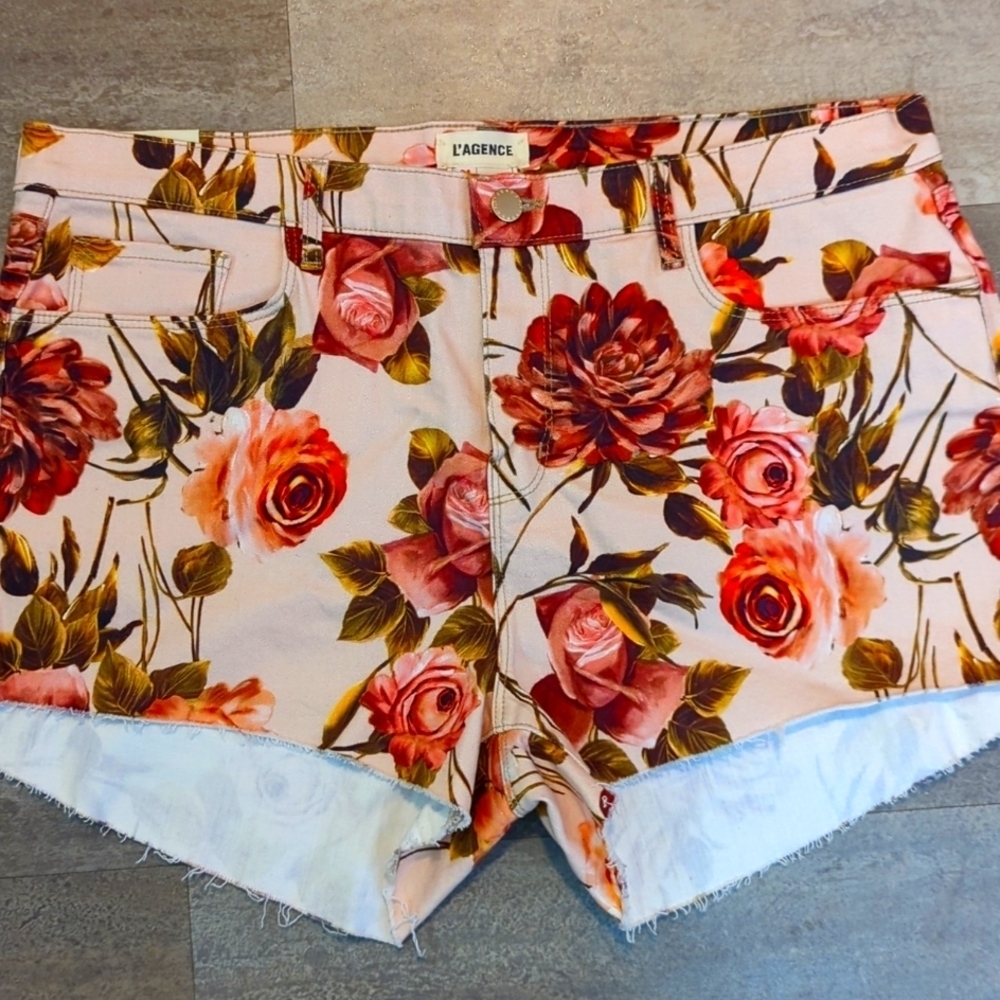 L'AGence Audrey Floral Mid-Rise Cutoff Shorts...Size 34
